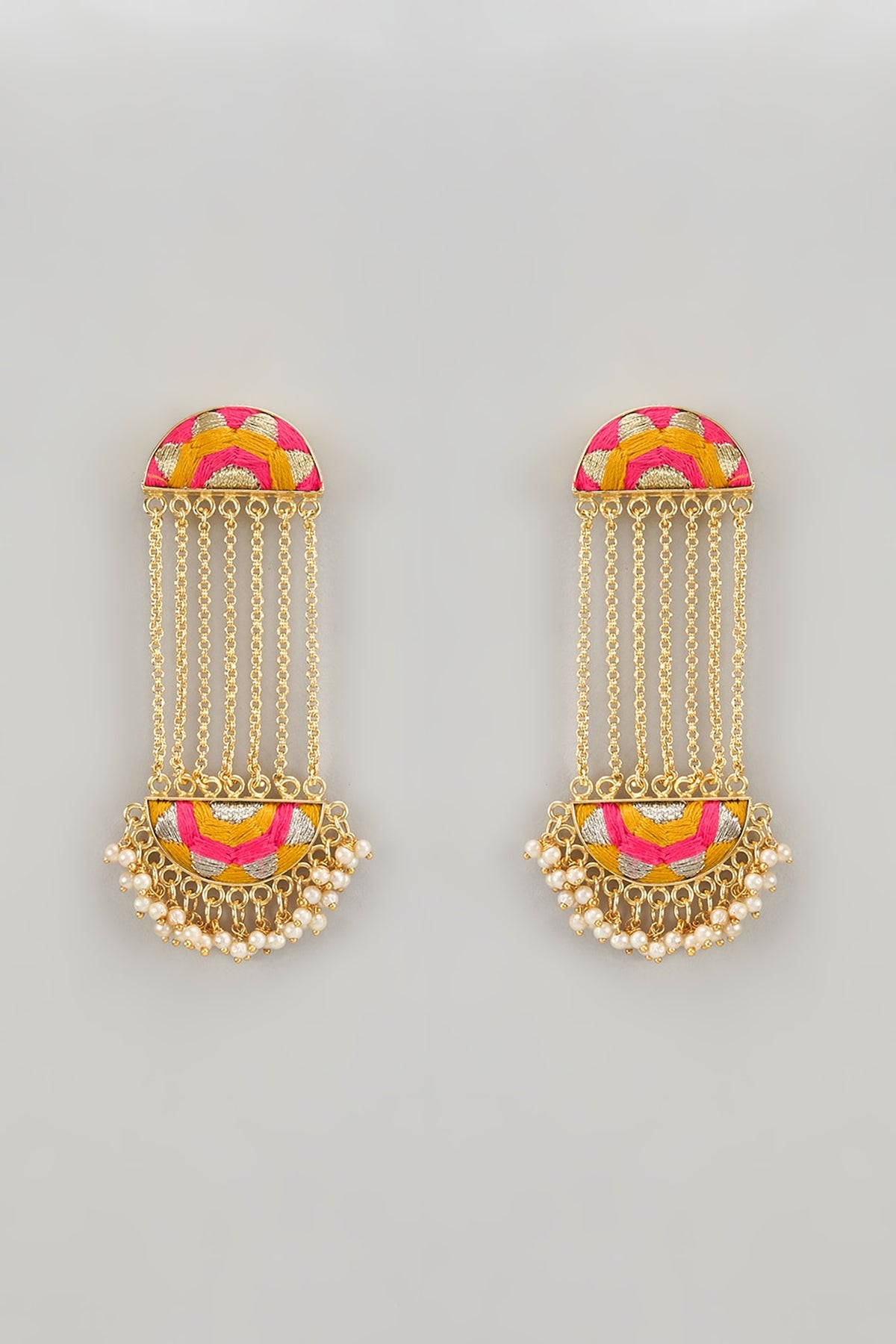 Gold Finish Silk Thread & Pearl Embellished Dangler Earrings