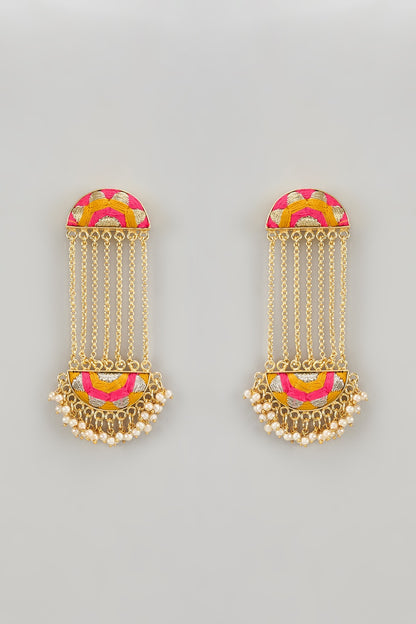 Gold Finish Silk Thread & Pearl Embellished Dangler Earrings