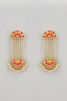 Gold Finish Silk Thread & Pearl Embellished Dangler Earrings