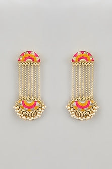Gold Finish Silk Thread & Pearl Embellished Dangler Earrings