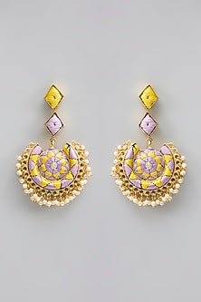 Gold Finish Silk Thread Embroidered & Pearl Chandbali Earrings
