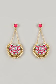 Gold Plated Pearl Enameled Jhumka Earrings