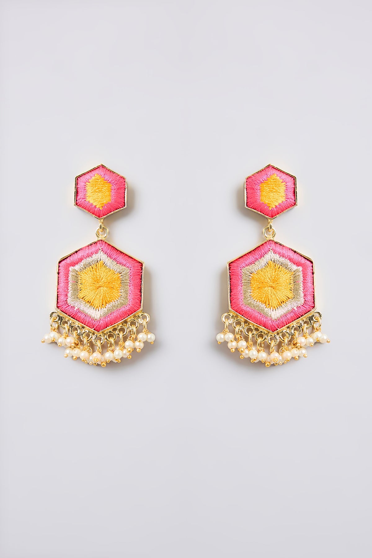 Multi-Colored Thread Embroidered Dangler Earrings