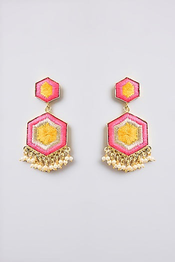 Multi-Colored Thread Embroidered Dangler Earrings