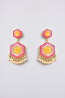 Multi-Colored Thread Embroidered Dangler Earrings