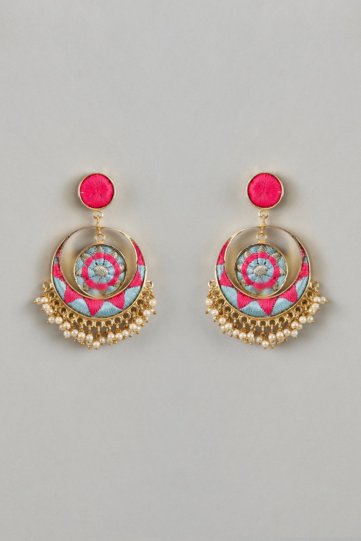 Gold Plated Multi-Colored Enameled Chandbali Earrings