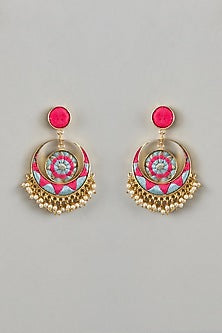 Gold Plated Multi-Colored Enameled Chandbali Earrings
