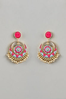 Gold Plated Multi-Colored Enameled Chandbali Earrings