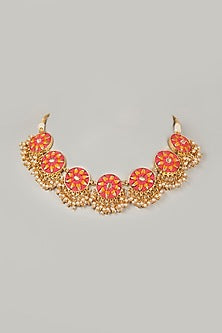 Gold Finish Embroidered Geometric Necklace