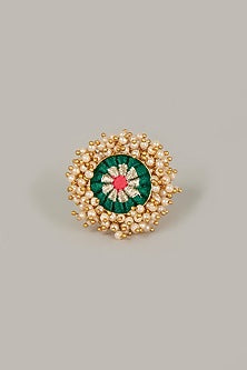 Gold Finish Embroidered Geometric Ring