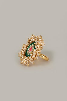 Gold Finish Embroidered Geometric Ring