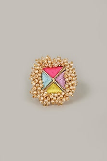 Gold Finish Zari Embroidered Ring