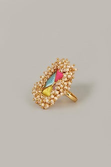 Gold Finish Zari Embroidered Ring