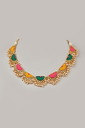 Gold Finish Necklace With Embroidery