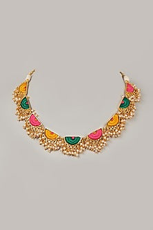 Gold Finish Necklace With Embroidery