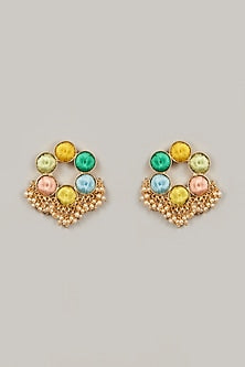 Gold Finish Embroidered Stud Earrings