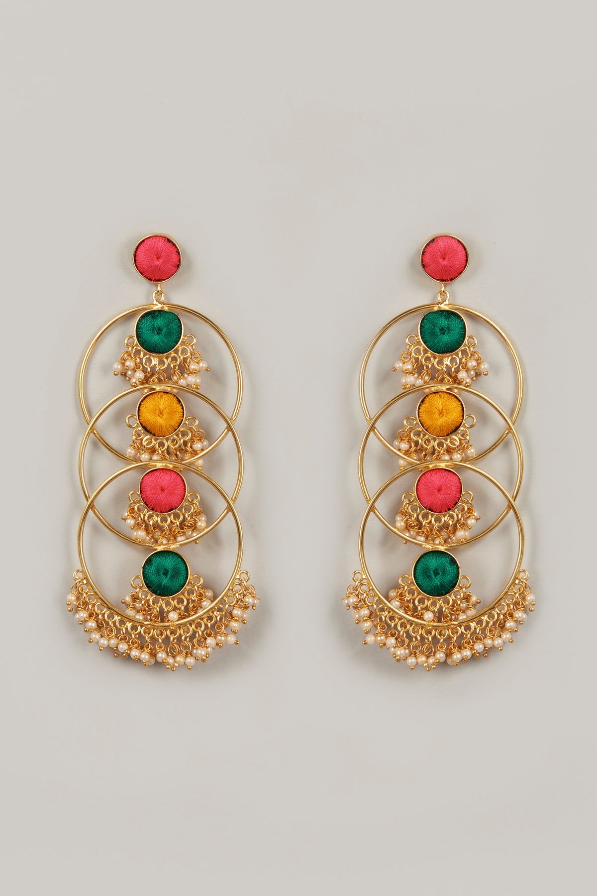 Gold Finish Earrings With Embroidery