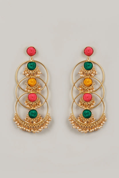 Gold Finish Earrings With Embroidery