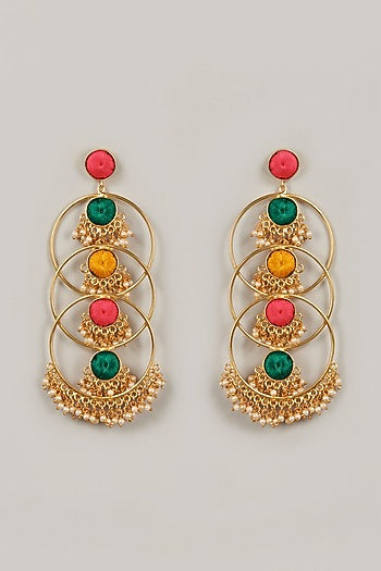 Gold Finish Earrings With Embroidery