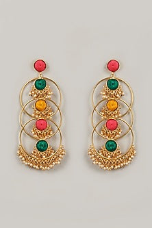 Gold Finish Earrings With Embroidery