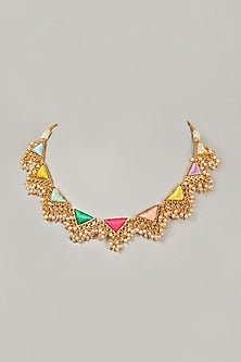 Gold Finish Necklace With Embroidery