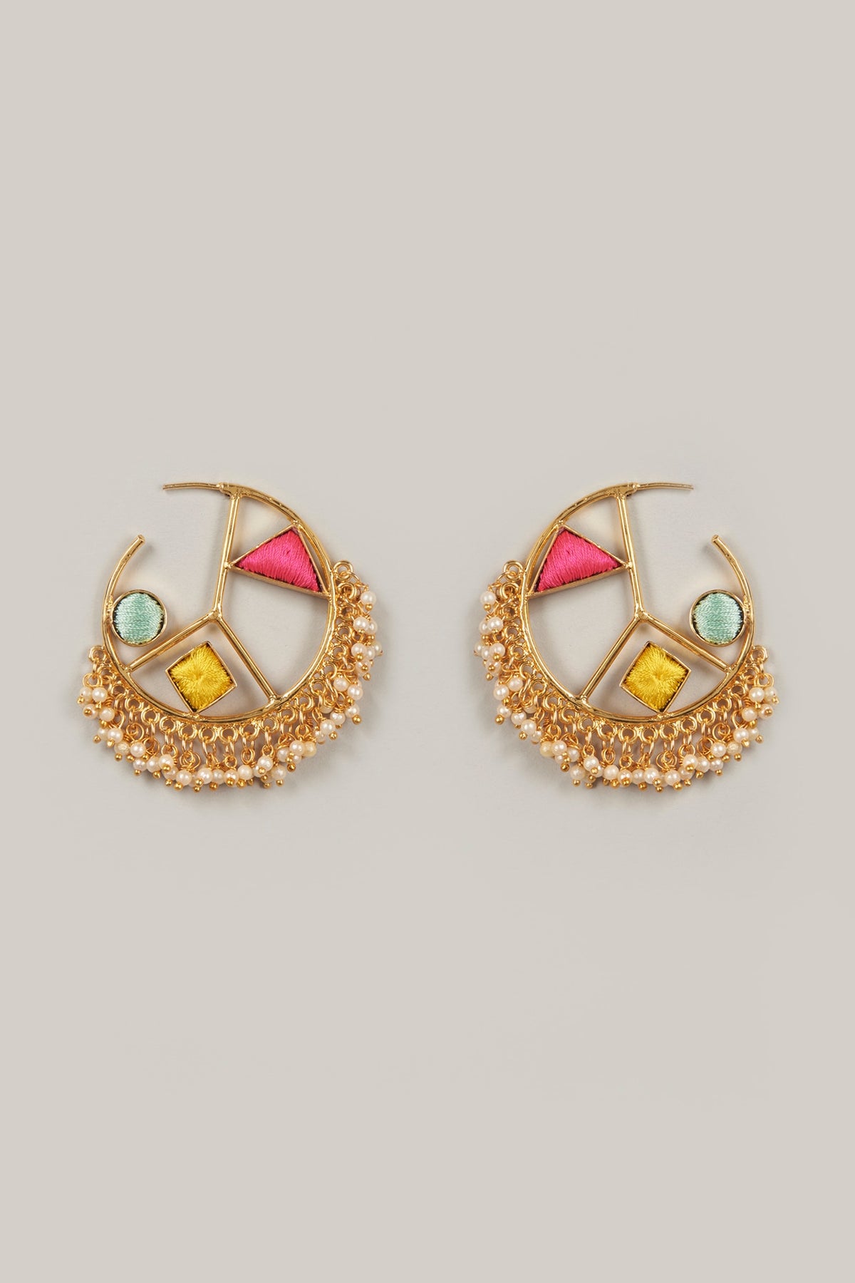 Gold Finish Embroidered Hoop Earrings