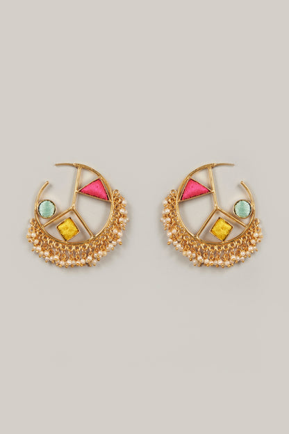 Gold Finish Embroidered Hoop Earrings
