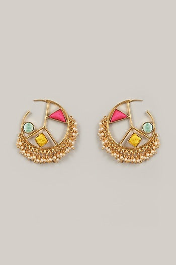 Gold Finish Embroidered Hoop Earrings