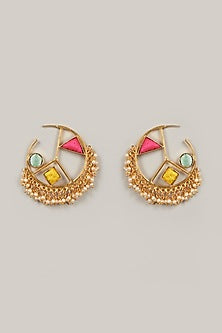 Gold Finish Embroidered Hoop Earrings