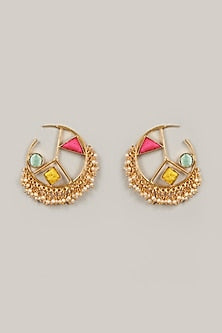 Gold Finish Embroidered Hoop Earrings