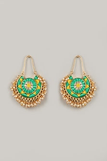 Gold Finish Chandbali Earrings With Embroidery