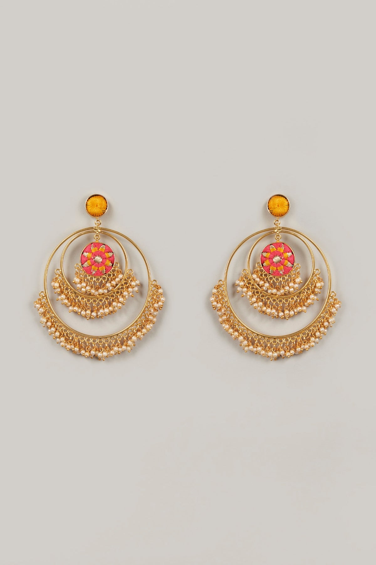 Gold Finish Geometric Dangler Earrings