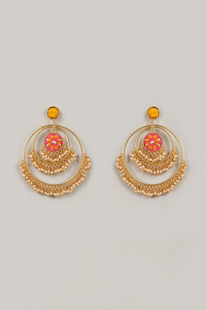 Gold Finish Geometric Dangler Earrings