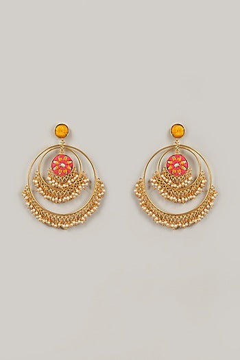 Gold Finish Geometric Dangler Earrings