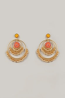 Gold Finish Geometric Dangler Earrings
