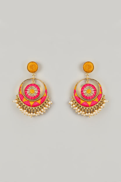 Gold Plated Yellow Hand-Painted Enameled Chandbali Earrings