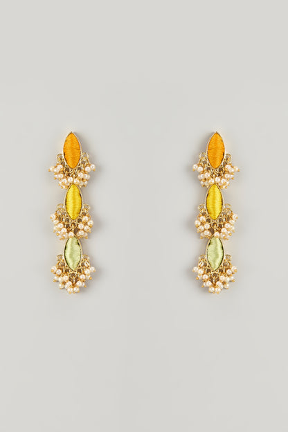 Gold Plated Multi-Colored Enameled Dangler Earrings