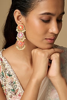 Gold Plated Yellow Enameled Dangler Earrings