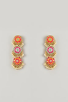 Gold Plated Yellow Enameled Dangler Earrings