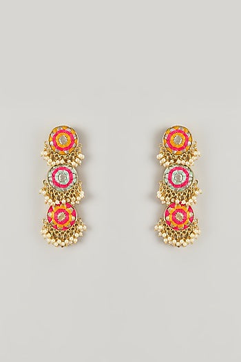 Gold Plated Yellow Enameled Dangler Earrings