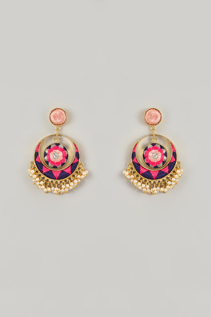 Gold Plated Blue Enameled Chandbali Earrings