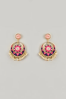 Gold Plated Blue Enameled Chandbali Earrings