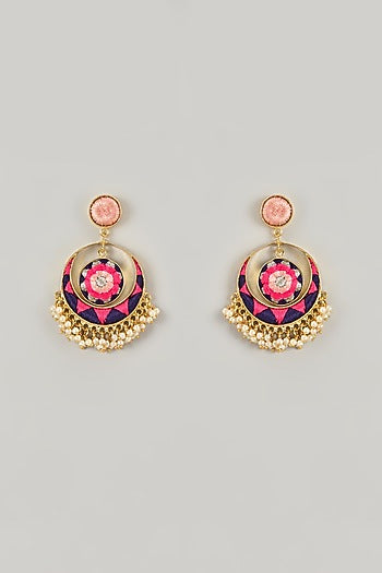 Gold Plated Blue Enameled Chandbali Earrings