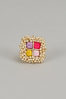 Gold Plated Enameled Floral Ring