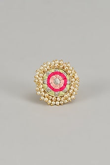 Gold Plated Yellow & Orange Enameled Ring
