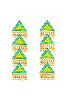 Matt Gold Finish Embroidered Triangle Earrings