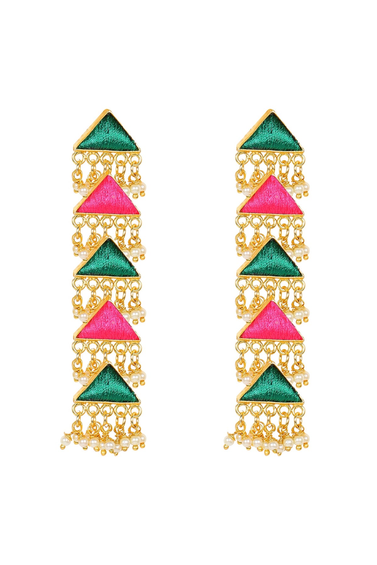 Matt Gold Finish Triangle Layered Earrings