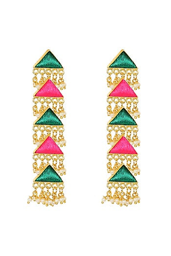 Matt Gold Finish Triangle Layered Earrings