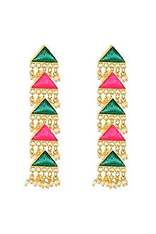 Matt Gold Finish Triangle Layered Earrings