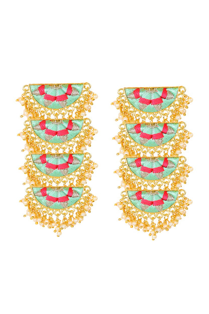 Matt Gold Finish Embroidered Semi-Circle Earrings